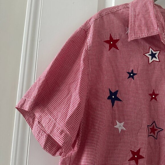 Vintage Quizz Red Gingham Button Up Shirt Women's Plus Size 22 Embroidered Stars - Picture 5 of 16